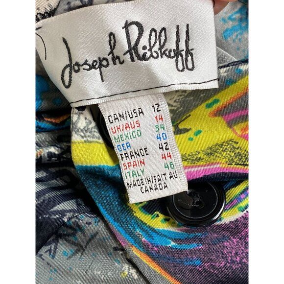 Joseph Ribkoff Abstract Graffiti Art Tunic Top size 12 Asymmetrical Button Boho - Picture 3 of 16